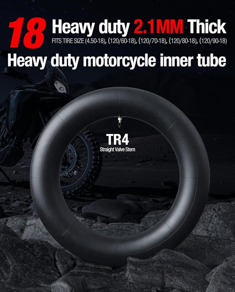 DriveXpwr Motorcycle Heavy Duty Inner Tube Replacement - 120/100-18" - 2.1mm Thick - TR4 Valve Stem, Puncture & Pinch Resistant,Tire Tube Compatible with Honda HUSABERG Kawasaki Suzuki Yamaha - Image 2